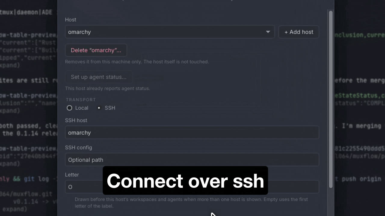 Connection settings with an SSH host